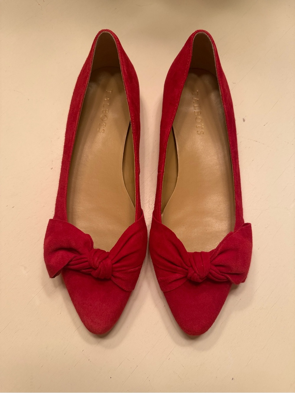 Talbots Red Suede Pointed Bow Flats